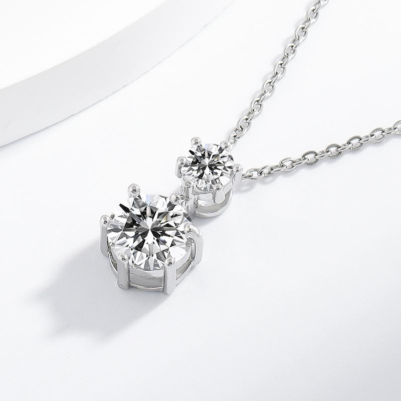 925 Sterling Silver Double Round Moissanite Pendant Necklace Clear CZ Diamond Chain for Women Wedding Jewelry