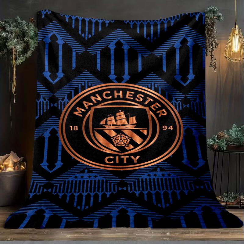 1PZ Coperta Morbida in Flanella Stampata Manchester City F.C. Plaid per Camera da Letto Adulto Salotto Divano Campeggio Viaggio Regali per Fan Regali di Natale
