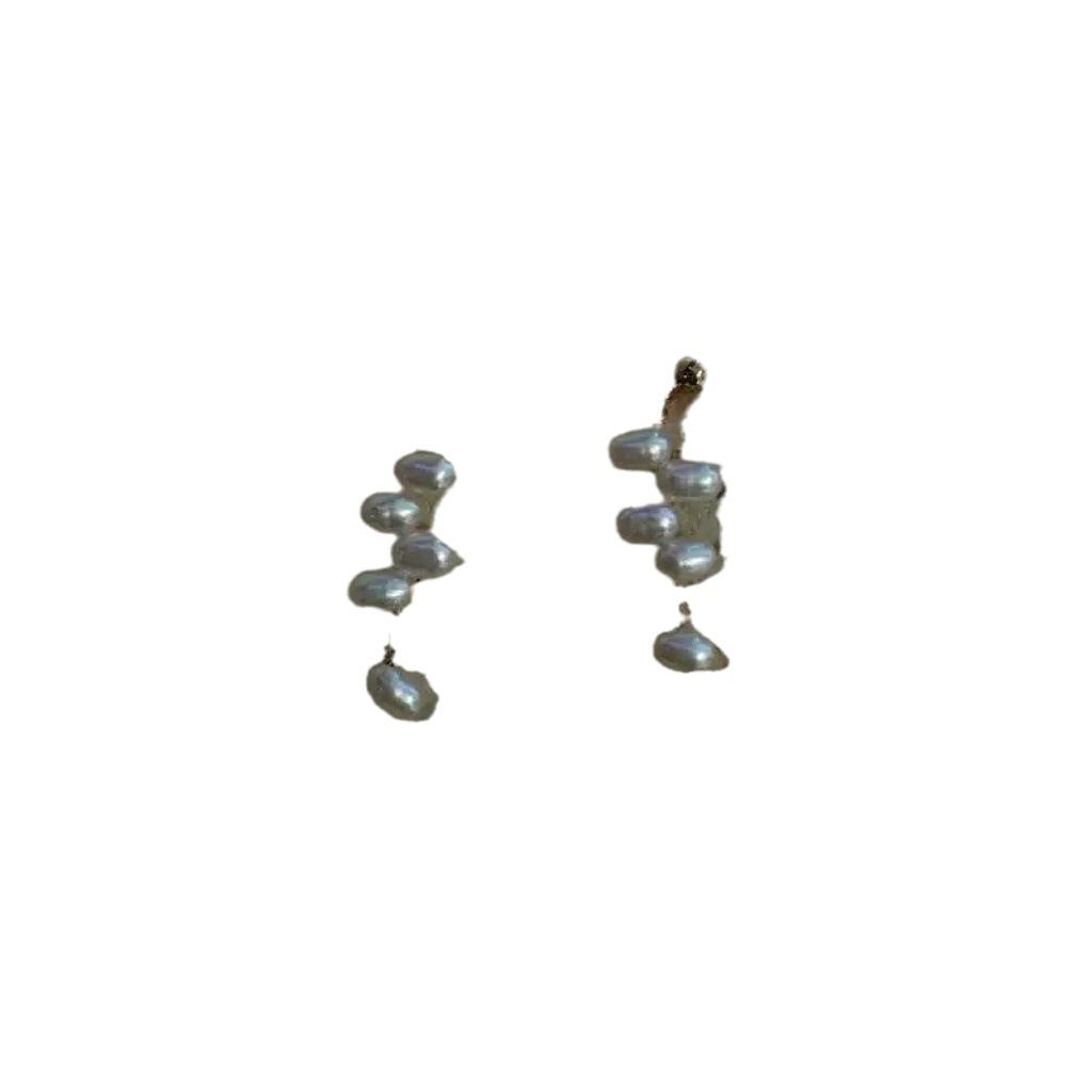 Natural freshwater pearl grape ear love stud earrings niche design strong light baroque earrings silver needle earrings stacked wear