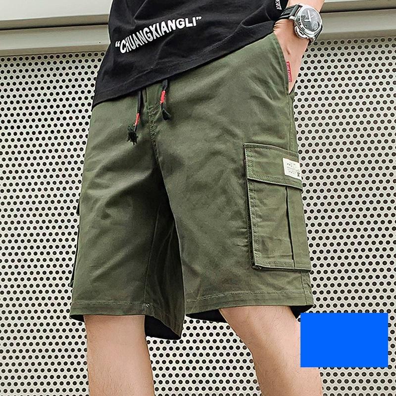 Summer Men's Solid Color Drawstring Cargo Shorts with Flap Pockets Casual Relaxed Athletic Fitness Training Multi-Pocket Bottoms