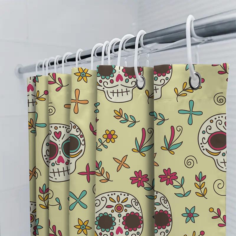 Skull Pattern Shower Curtain Decorative Fabric Waterproof Bath Rug Bag for Home Bathroom Accessories in Yellow/White Colors