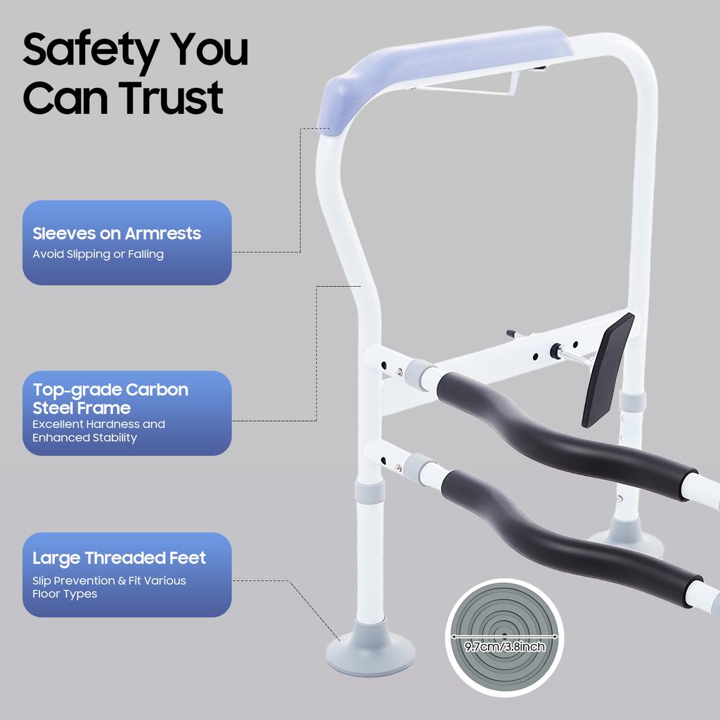 Toilet Safety Rails, White Floor-standing Bathroom Safety Frame for Elderly, Pregnant, Disabled,and Adjustable Height 65-78cm