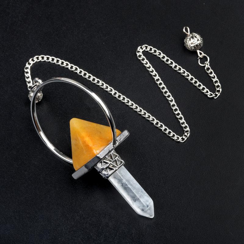 Pyramid Healing Crystal Point Pendulum with 7 Chakra Stone Beads Chain for Dowsing Divination Reiki Meditation