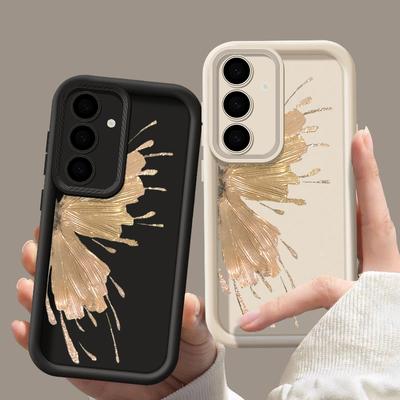 Für Samsung S24 Ultra S23 Plus S22 S21 S20 FE A55 A54 A52 A35 A34 A15 A14 5G Goldener Schmetterling Stoßfestes weiches Silikongehäuse