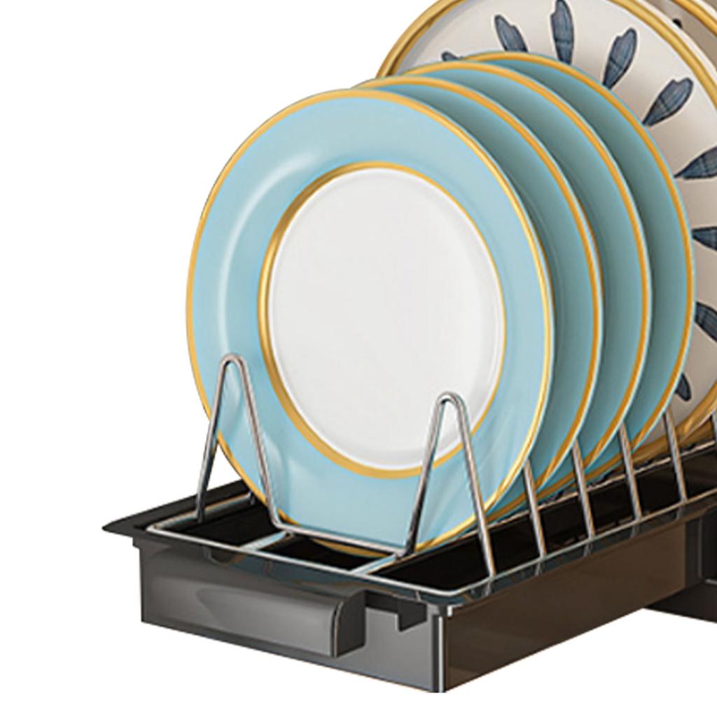 Pull Out Cabinet Organizer Stainless Steel Multifunctional Slide Out Shelves for Plates Kitchen Cupboard Black