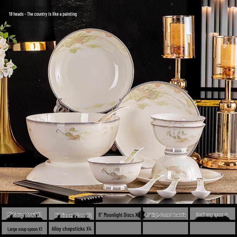 Huazao Baijia DX Picturesque Landscape 18-Piece Ceramic Tableware Set
