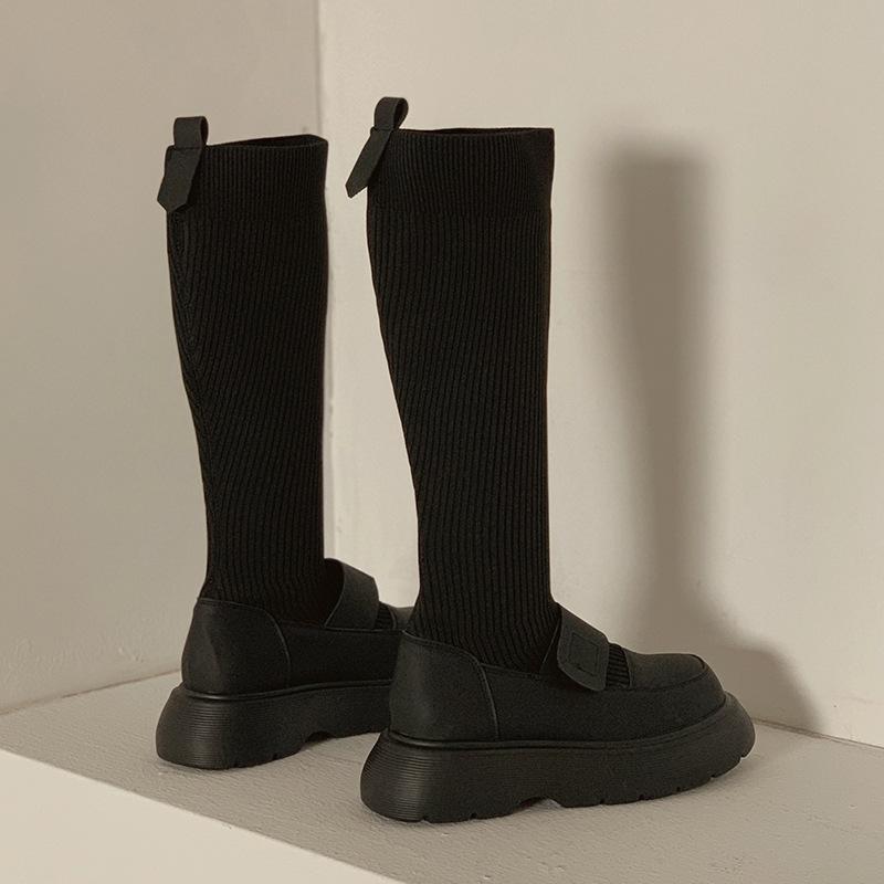 Fashion High Sock Boots For Women Round Toe Ladies Modern Rubber Female Shoes New Outside Platform Knee Stretch Boots