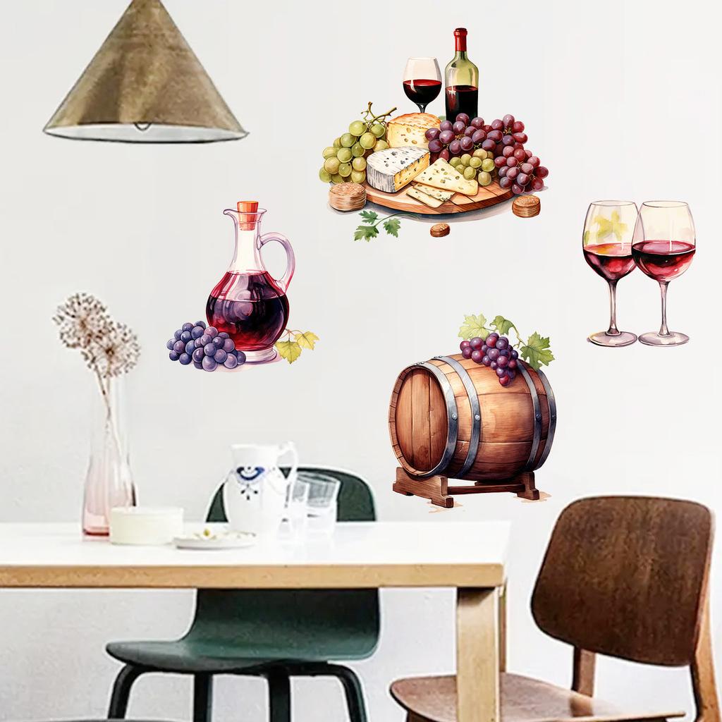 Red Wine Glass Grape Self-adhesive Kitchen Restaurant Balcony Wall Decoration Sticker