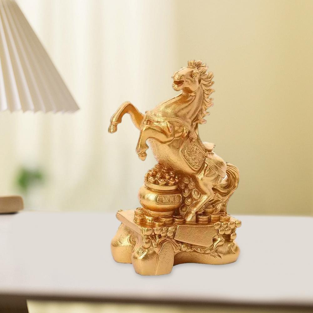 Horse Figurine Decor Golden Finish Horse Ornament Resin Zodiac Horse Figurine Strength Success Sculpture for Home Office Decor