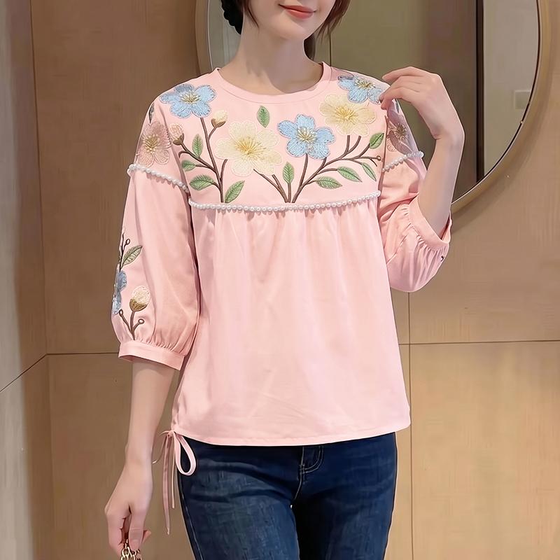 ZANZEA Blusa casual da donna a maniche 3/4 con scollo rotondo e stampa floreale ampia