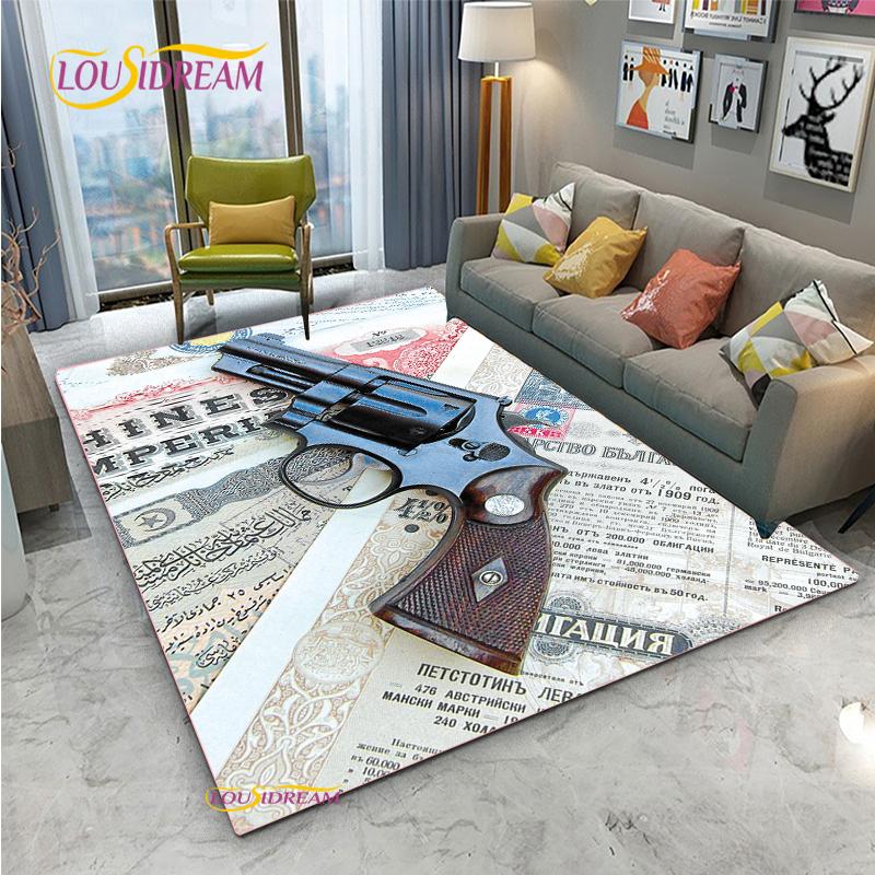 3D Geweer Pistool Revolver Wapen Cartoon Gebiedskleed, Tapijt Kleed voor Woonkamer Slaapkamer, Kind Keuken Deurmat Badkamer Antislip Vloermat