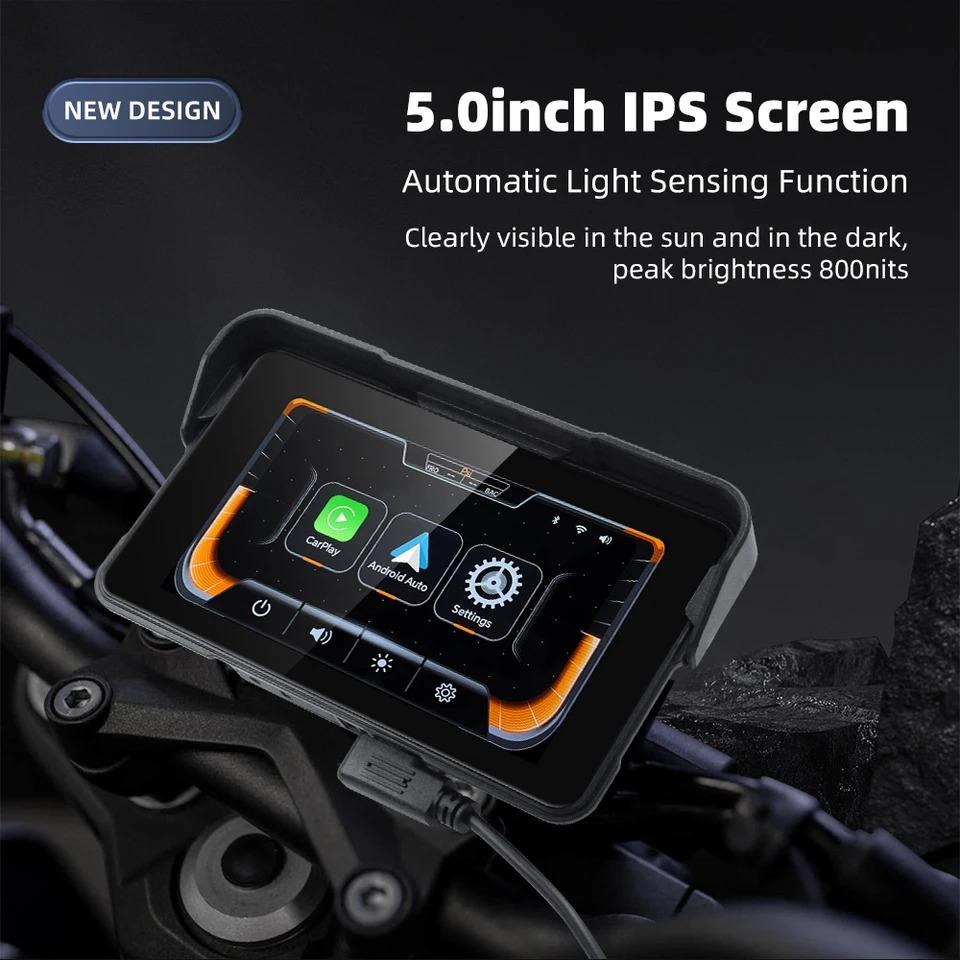 5.0 Inch Motorcycle Navigation Screen Wireless CarPlay Moto Android Auto GPS Motorcycle Navigation Display Screen Digital Motorcycle Dashboard