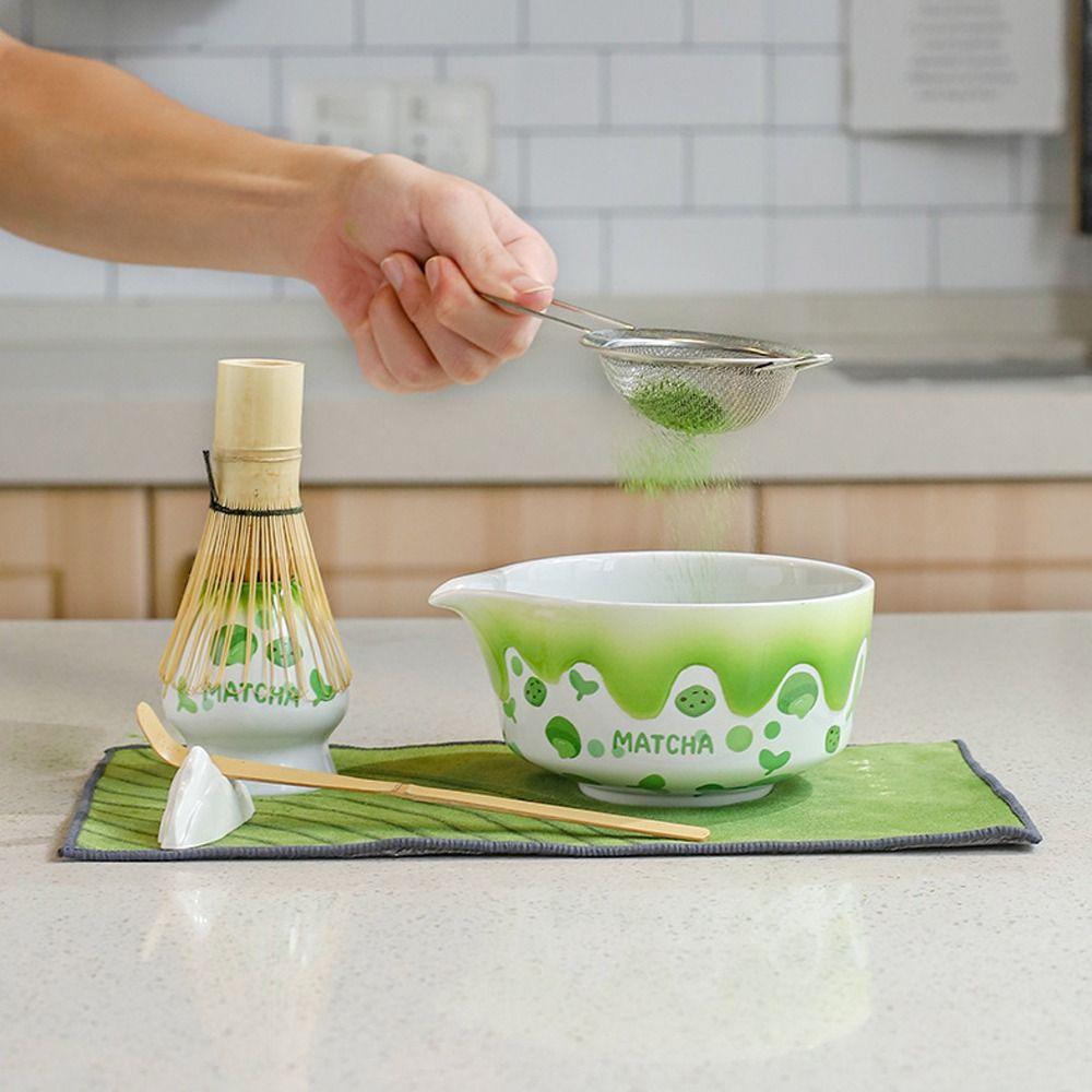 4PCS Stirring Bamboo Ceramic Japanese Matcha Tea Set Reusable Food Grade Matcha Whisk Safe Japanese Chasen