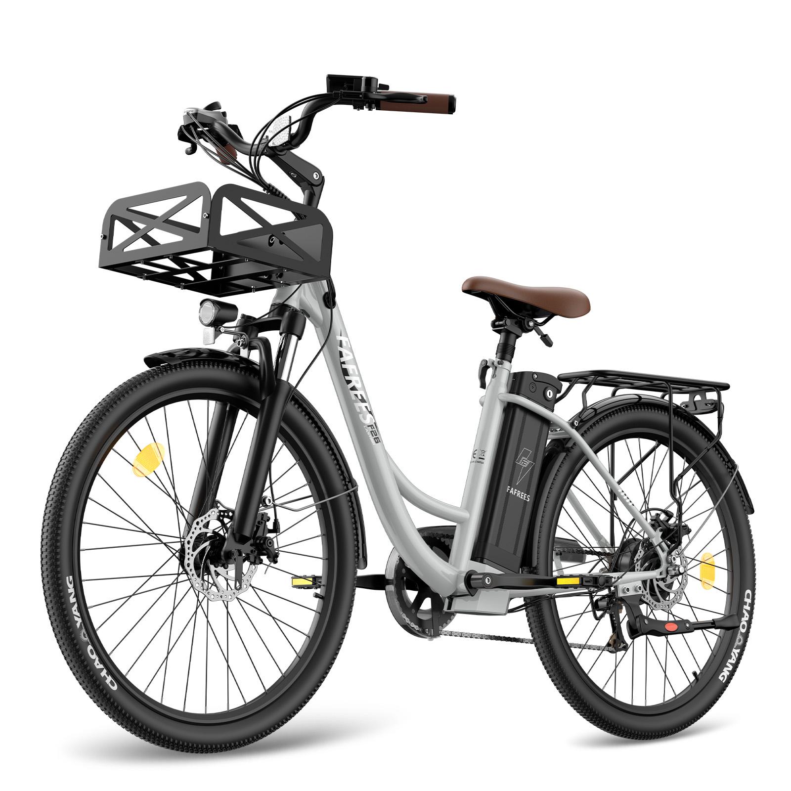 Stadt Elektrofahrrad FAFREES 26  250W Motor 36V 25AH Maximale Reichweite 200Km Zuladung 120Kg 7 Gänge F26 Langlebig 36V 25AH grau