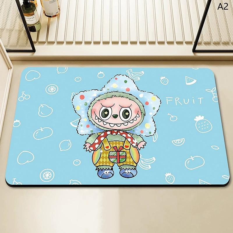 Alfombra de baño con estampado de Labubu de dibujos animados, felpudo antideslizante, alfombrilla de secado de cocina para dormitorio, alfombrilla de drenaje, alfombra de entrada, alfombra de dibujos animados para el hogar