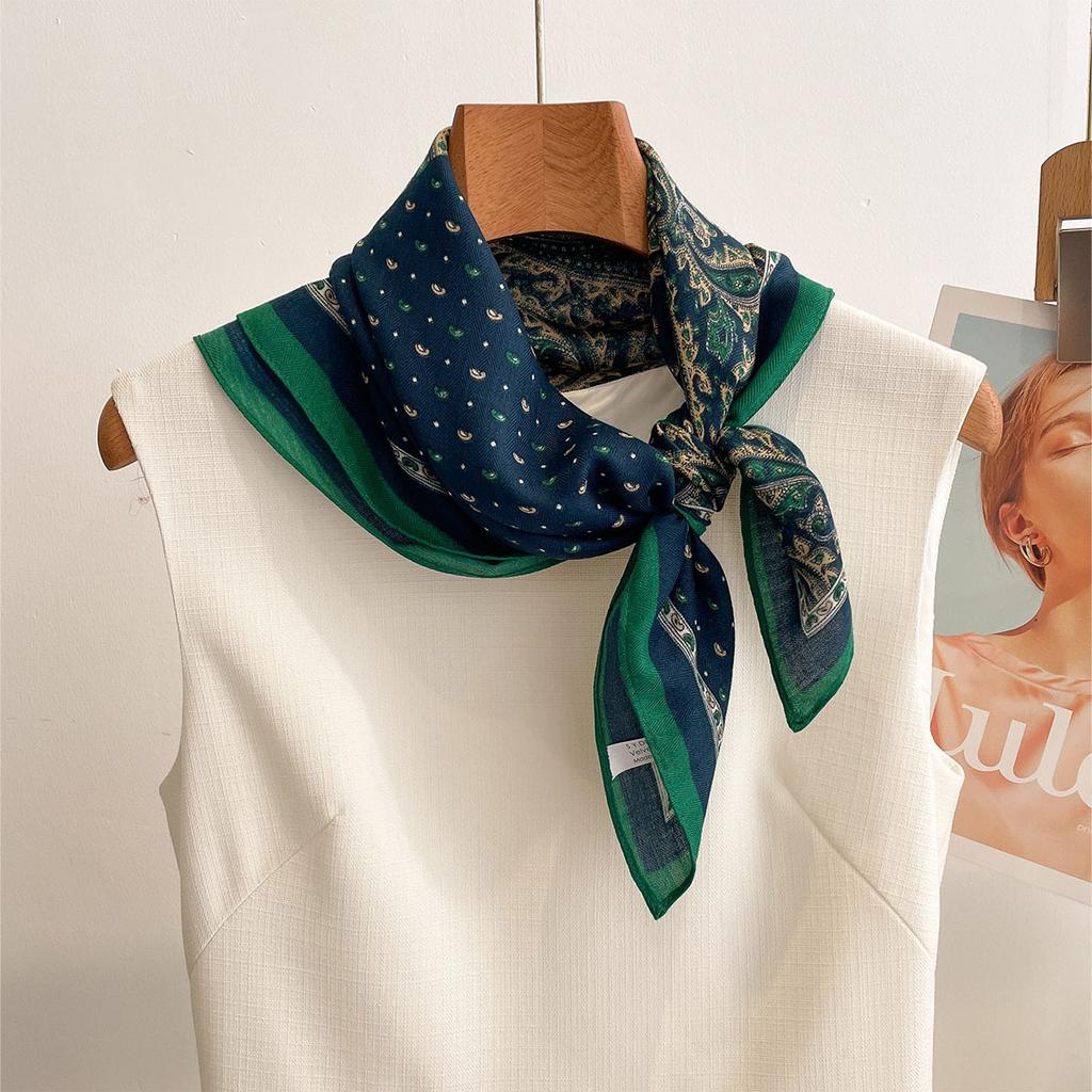 Asymmetrical Cashew Flower Splicing Square Scarf Cool Splicing Wind Cotton and Linen Feel Printed Silk Scarf Neutral Wind Decorative Silk Scarf