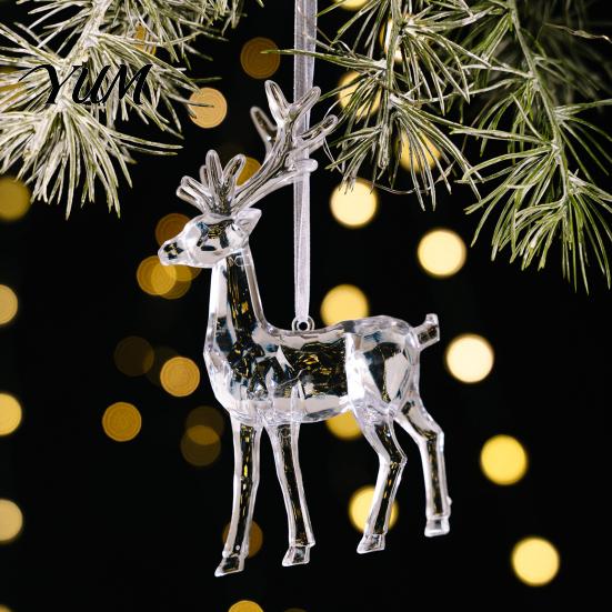 Shiny Simulated Glass Charms Faux Crystal Christmas Ornaments, Clear Acrylic Reindeer/Bell/Wreath/Wine Winter Hanging Tree Decorations Wonderland