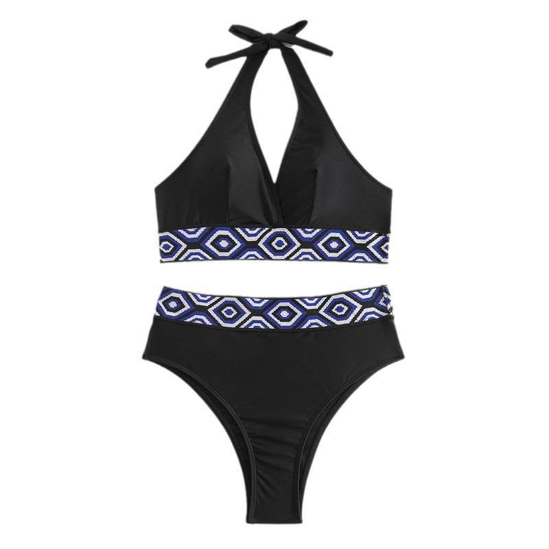 1011 European and American new sexy bikini solid color webbing split women's bikini swimsuit set