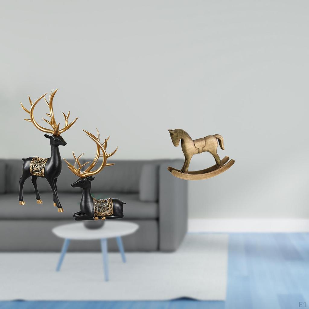 Reindeer Elk Resin Statue And Rocking Horse Wood Sculpture Artistic Animal Figurine Collection for