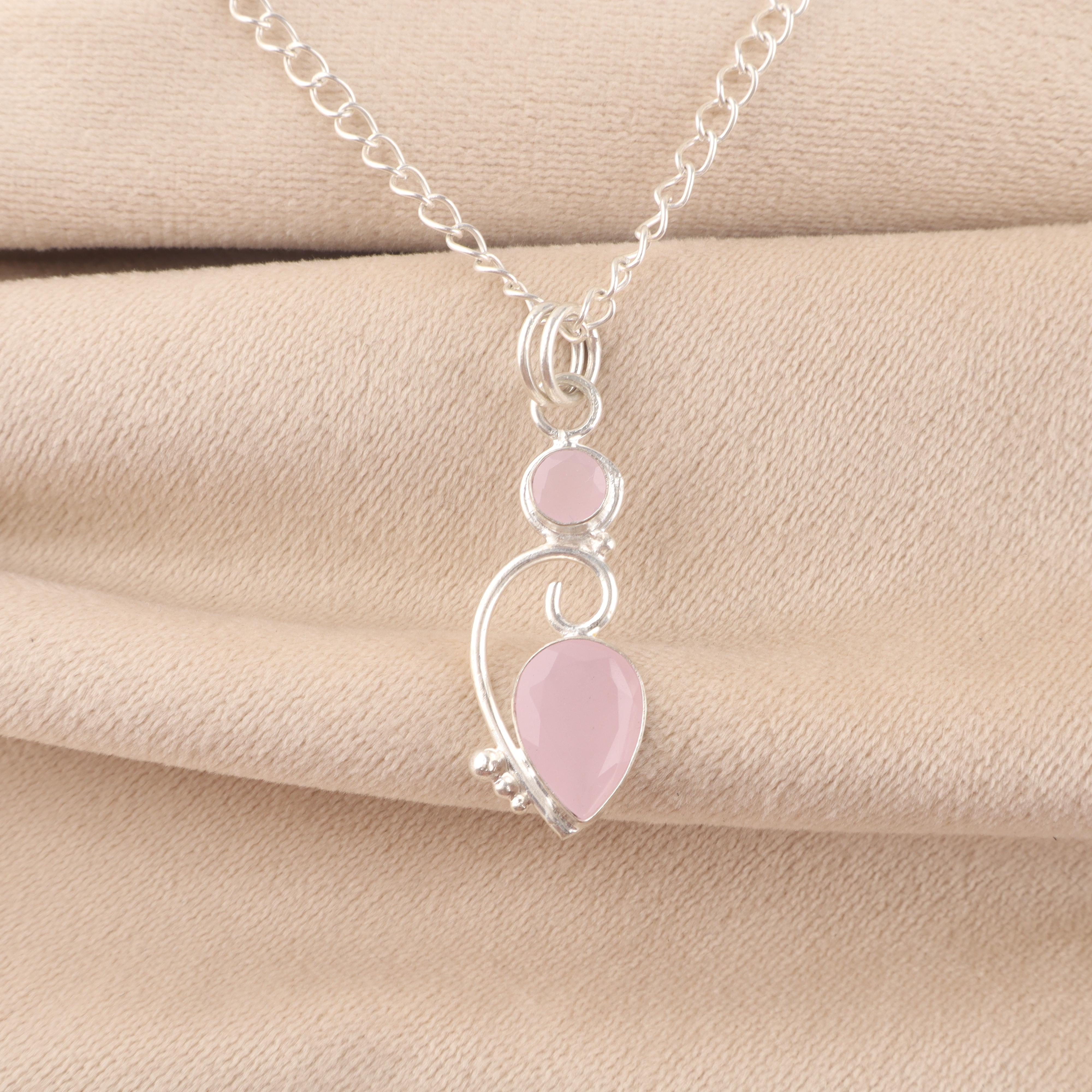 Rose Chalcedony Gemstone 925 Sterling Silver Handmade Chain Pendant 1.47 For Wife PP-31-15