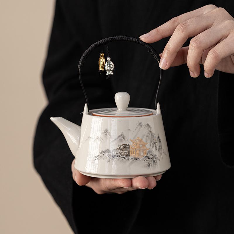 Travel tea set, one pot, four cups, household Japanese-style beam pot, car ceramic business gift