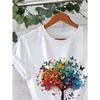 European Size European Size Women's  Short-Sleeve T-Shirt with Tree Print - Casual Round Neck Blouse, Spring Summer Casual Attire