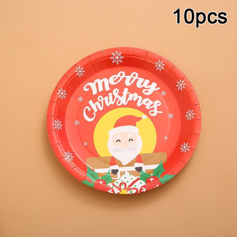 

10 шт. Рождественское украшение для вечеринки, мультфильм, 7 дюймов, рождественская бумажная тарелка, одноразовая тарелка