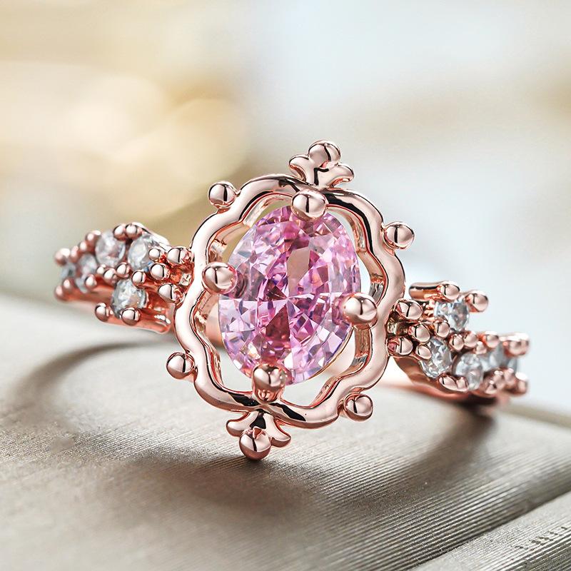 Fairy style elegant ring girl, slightly set with imitation pink diamond jewelry, hot-selling princess lady