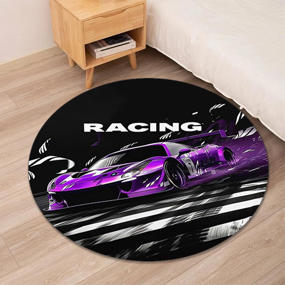 Racing Printed Round Rug Carpet Chair Rug Area Rug Entryway Doormats,for Office Chair Living Room Bedroom Kitchen Room.