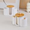 Cotton Swab Storage Box Double Head Cotton Buds Container Transparent Square Bamboo Cover Cotton Swab Toothpick Organize Box