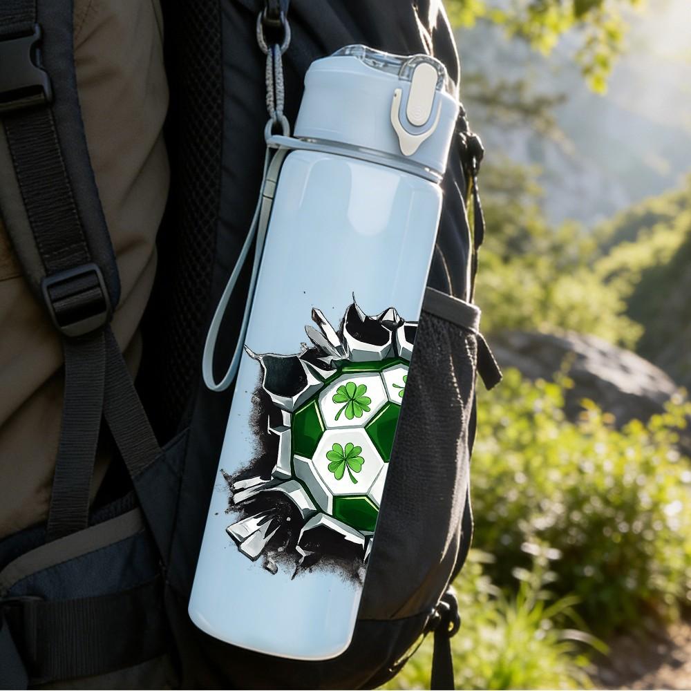 1PC Soccer Ball Cracked Graffiti Print 750ml Color Plastic Sports Water Bottle Leakproof Flip Straw Lid Suitable for Sports Office Home Use