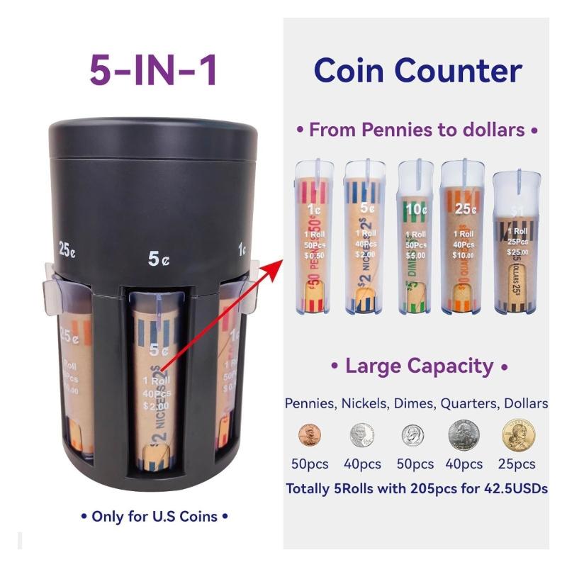 5 in 1 Money Counter for Spare Change Features Integrated Coin Storage System Automatic Coin Sorting Machine Device