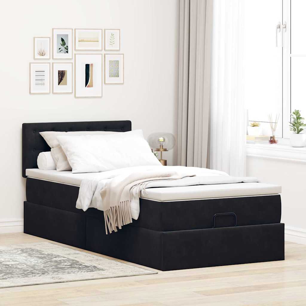 Vidaxl Struttura Letto Ottoman con Materasso, Nera, 80X200 Cm, Velluto