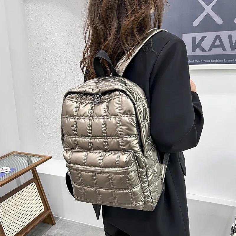 

2024 Winter Ultra Light Space Down Women s Backpack Quilted Plaid Female School Backpacks Bags for Women Girls