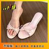 Fashion stiletto high heels, gentle French pink bow, one-word cool slippers for women's 2025 summer new models