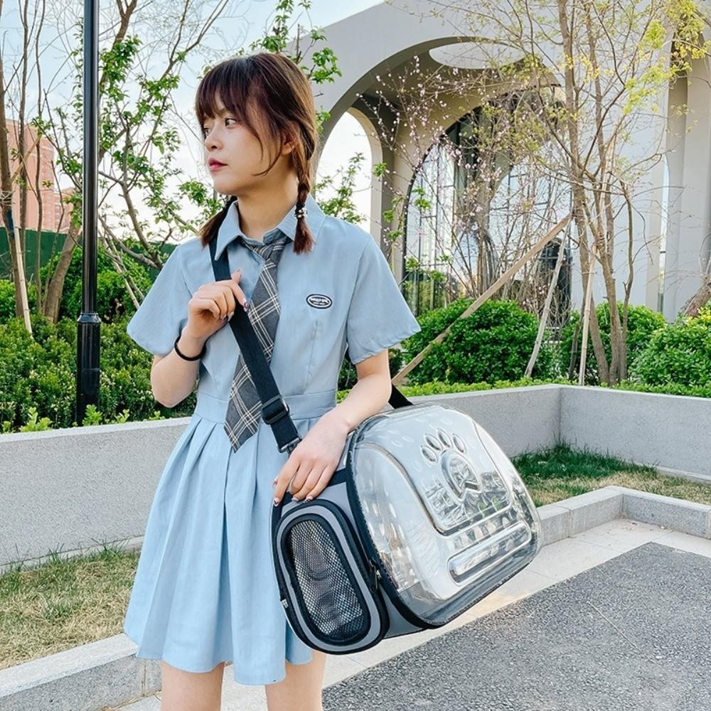 Breathable Pet Shoulder Bag Transparent Large Capacity Pet Carrier Lightweight Foldable Portable Shoulder Strap Bag