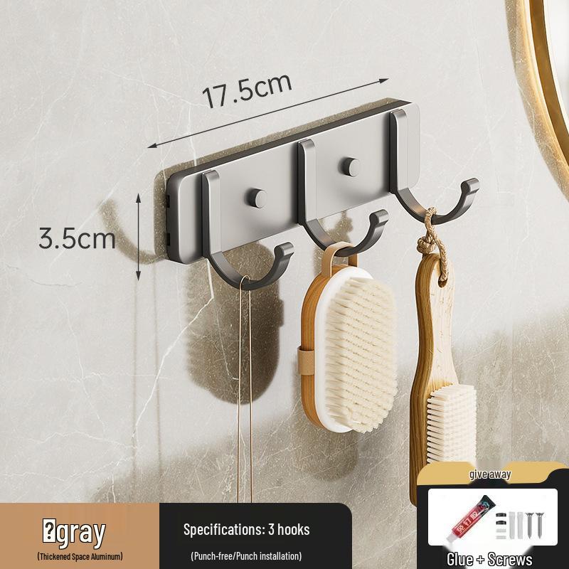 Punch-Free Space Aluminum Wall-Mounted Coat and Hat Hook Hanger for Bathroom
