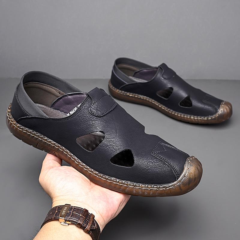 

Genuine leather men s shoes 2025 new summer hollow breathable hole shoes soft sole non-slip shoes leather shoes 38 чёрный
