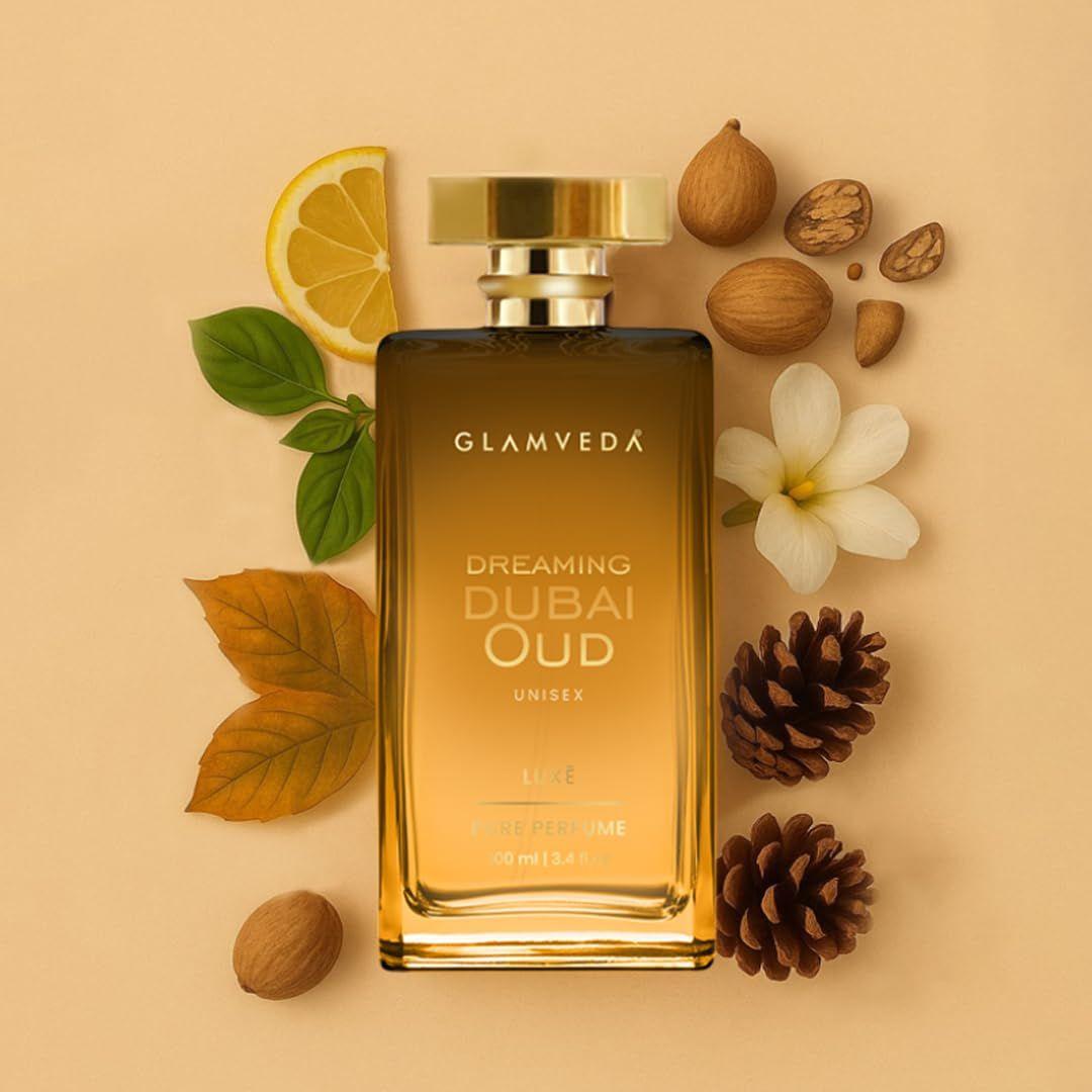 

Glamveda Dreaming Dubai Oud Luxury Pure Perfume for Unisex 100ml | Long-Lasting Fragrance for Man | Lavender, Pink Pepper, Caramel, Guaiacwood |