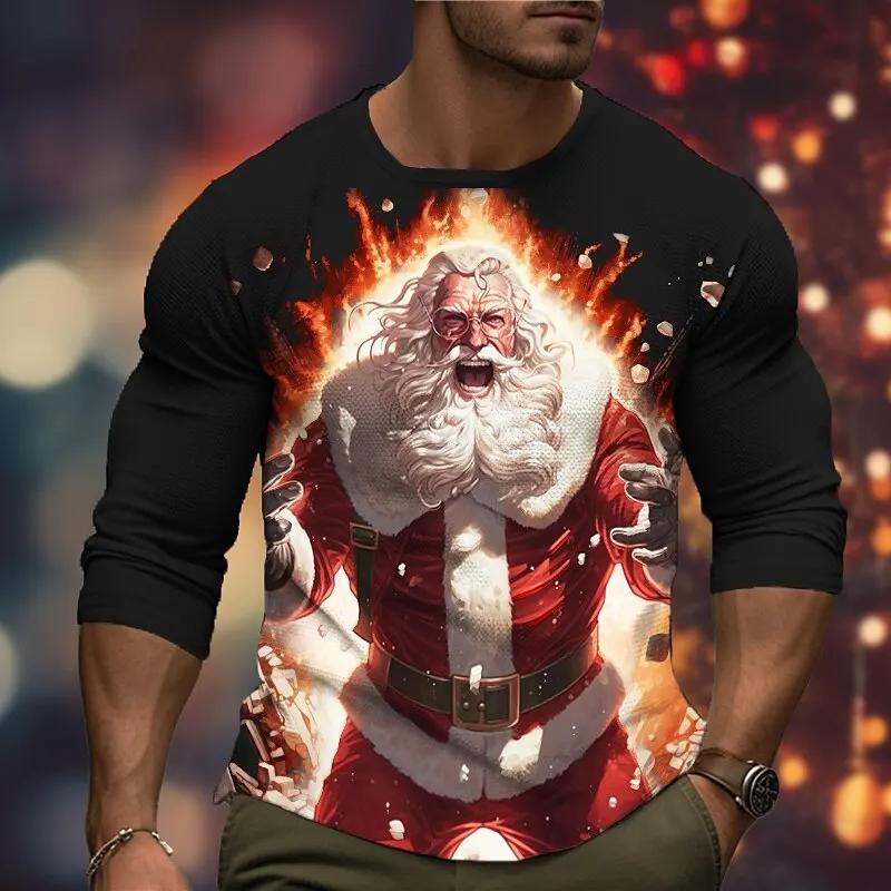 

3D Print Santa Claus Pattern Long Sleeve T-Shirts Christmas Theme Family Party Creative Design Personality Clothing S