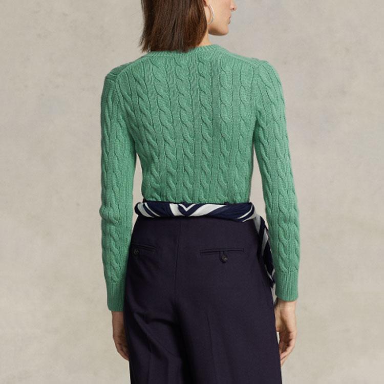 Polo Ralph Lauren SS23 Solid Color Cable Knit Sweater With Pony Embroidery Women Sweater Green WMPOSWENDW20122-300
