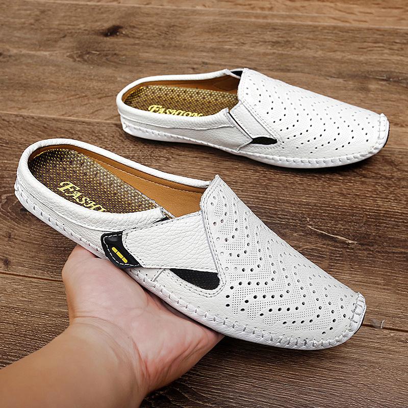 Half Slippers Leather Lazy Casual Sandals Summer Soft Sole Breathable Without Heel Bag Head Drag