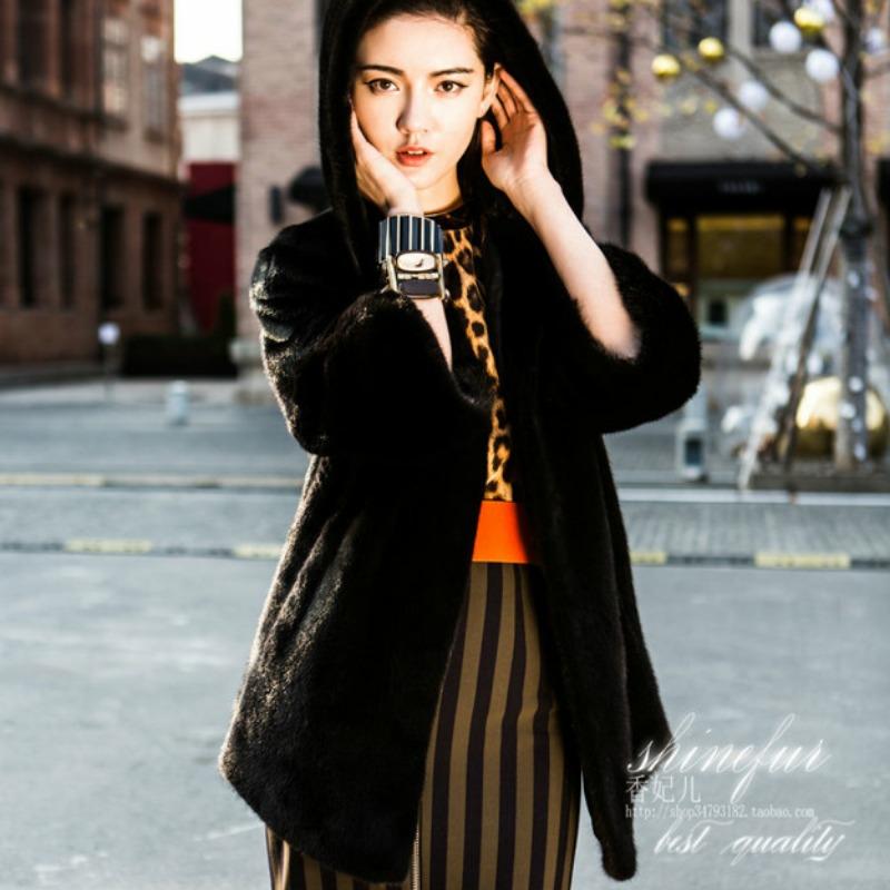 Winter New Fur Coat Women's Imitation Mink Hair Medium and Long Fashion Hooded Imitation Mink Coat