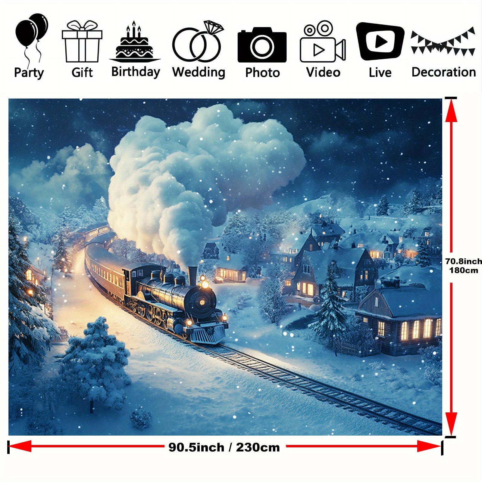 

Winter Train Snow Village Night Sky Tapestry Christmas Holiday Scene Wall Hanging for Cozy Home Festive Season Decoration Gift 74x94cm(29x37in)