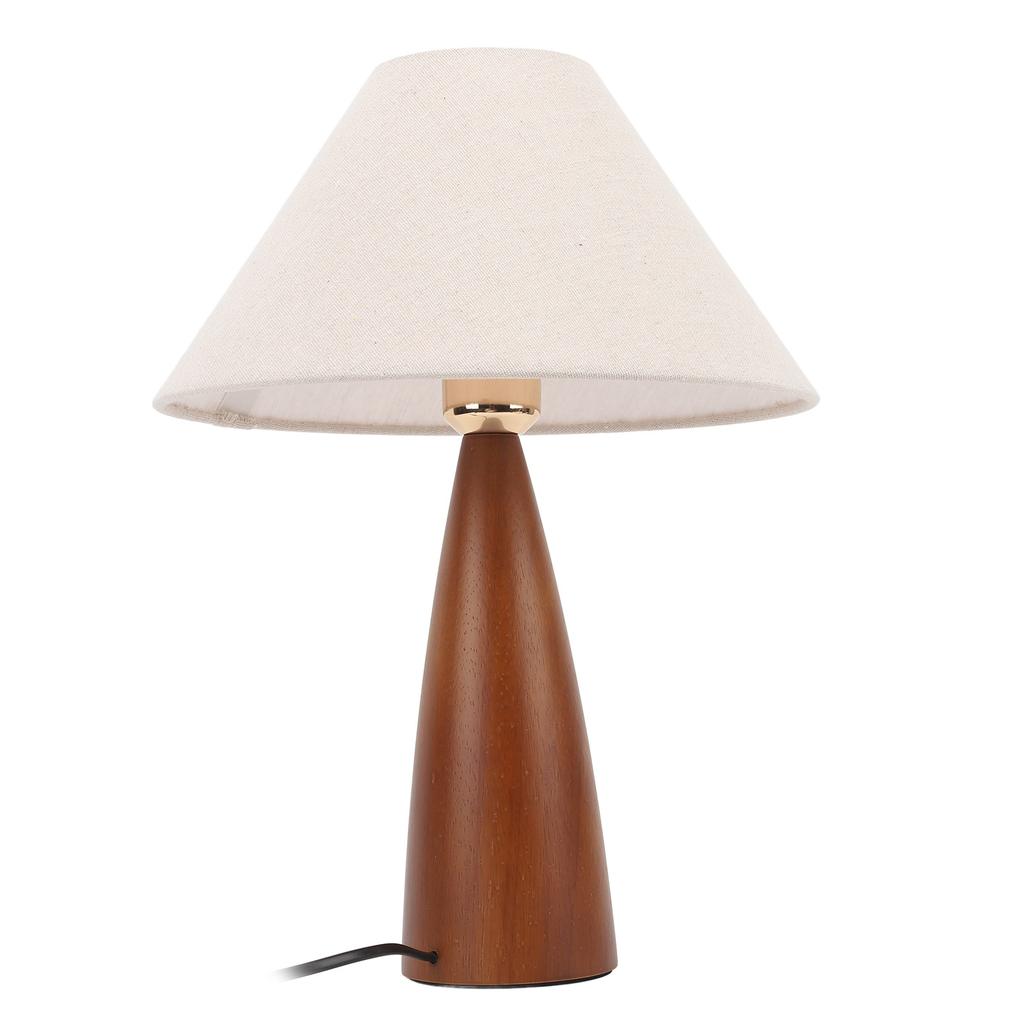 LED Schreibtischlampe Vintage Dekorativer Leinenlampenschirm Holzrahmen Nachttisch-Leseleuchte für Schlafzimmer