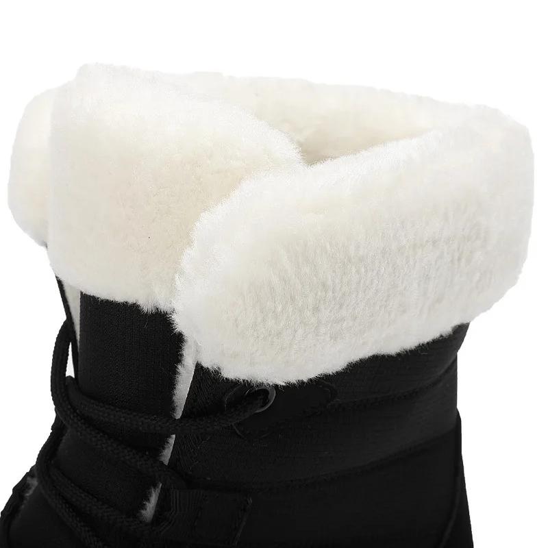 Women Winter Snow Boots Plush Lace Up Mid Calf Boots Thick Sole Warm Cotton Shoes Outdoor Hiking Sneakers Non Slip