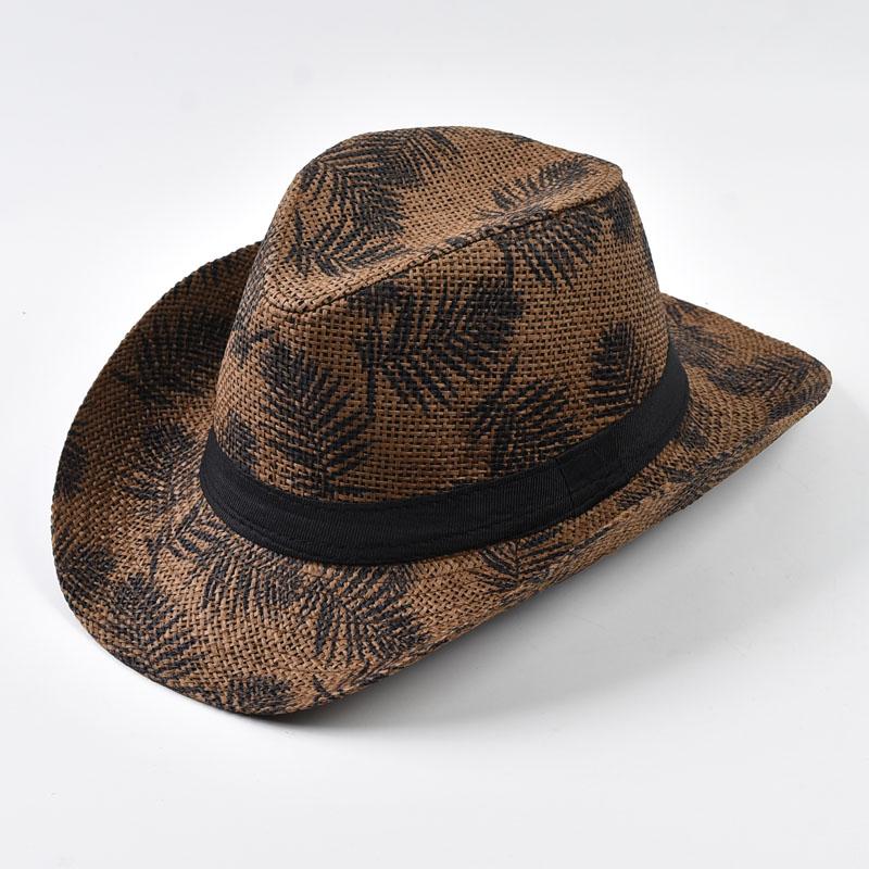 Cappello da Sole Casual da Spiaggia Primavera Estate Trilby Jazz Cappello da Cowboy con Tesa Arricciata Protezione Solare da Esterno Cappello di Paglia