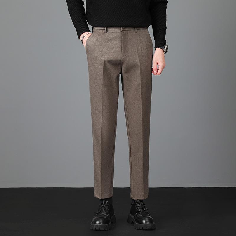Light Luxury Winter Woolen Trousers Men's Casual Pants Men's Slim Straight Trousers British Elastic Casual Trousers Nine Points