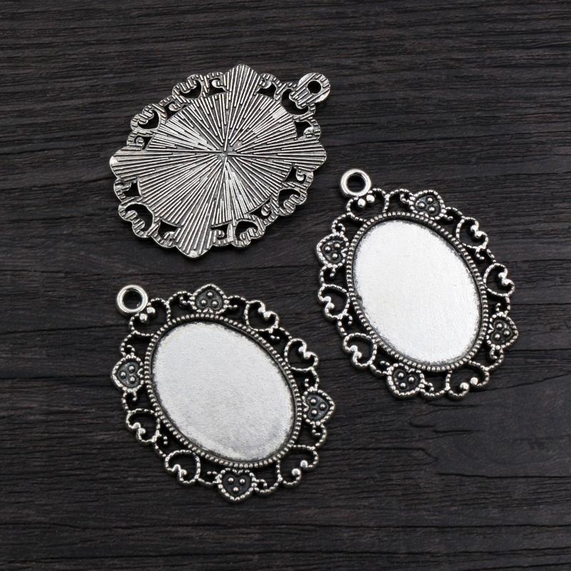 5 pièces 18x25mm Taille intérieure Plaqué Argent Antique Bronze Noir Style Mode Cabochon Camée Base Support Pendentif Apprêts pour collier