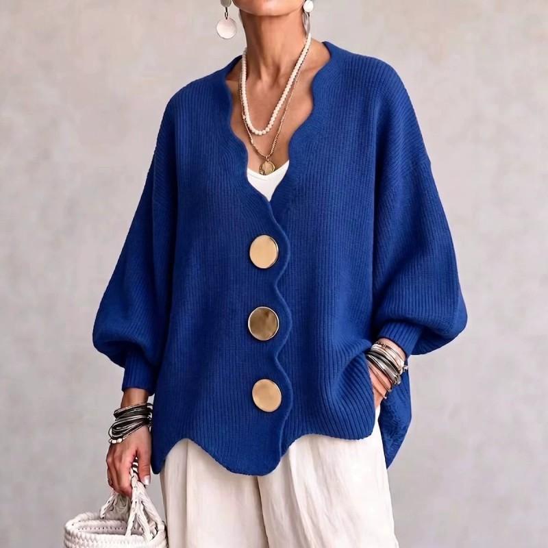 Womens V Neck Knit Cardigan Retro Loose Fit Sweater Fall Winter Outerwear